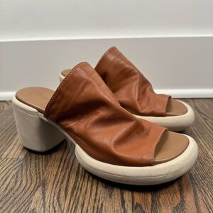 piampiani brown leather rubber chunky heel sole sandals size 40/10 made in italy